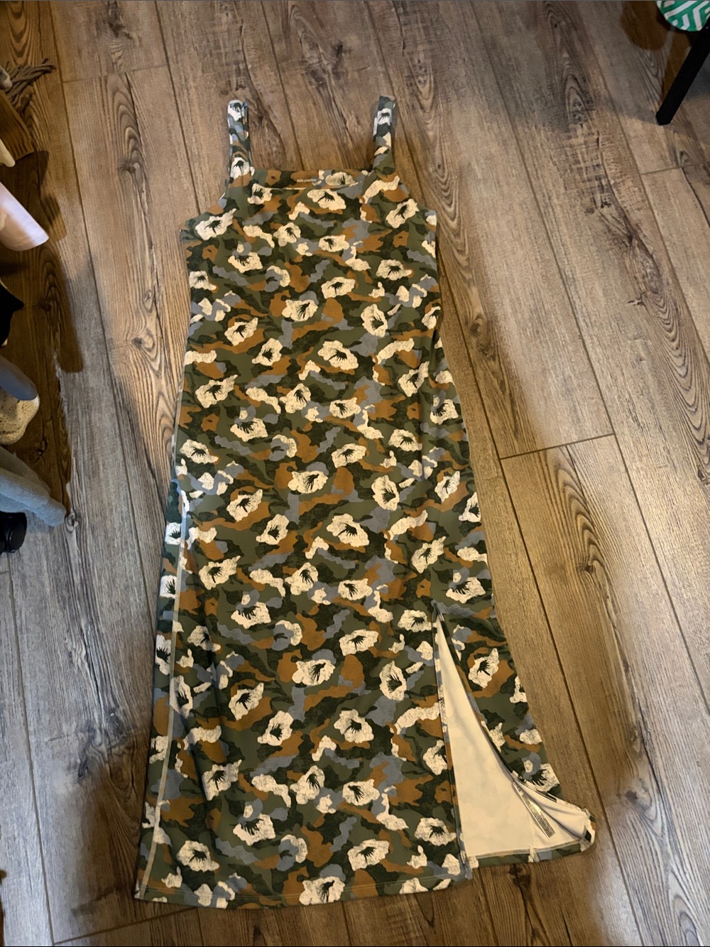 Anthropologie Camouflage Floral Maxi Dress in Green, Cream, Brown